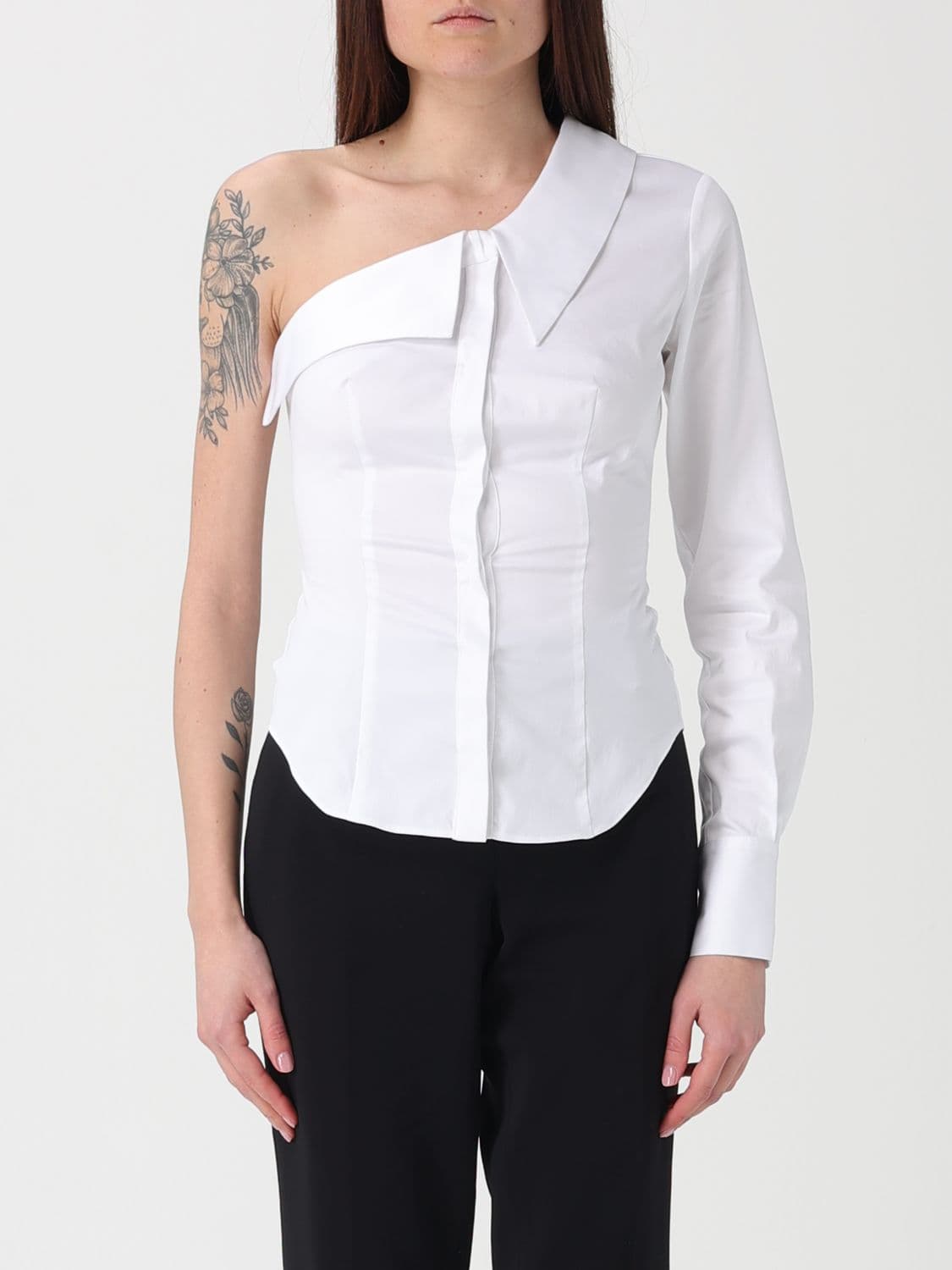 Elisabetta Franchi One-Shoulder Stretch Cotton Shirt
