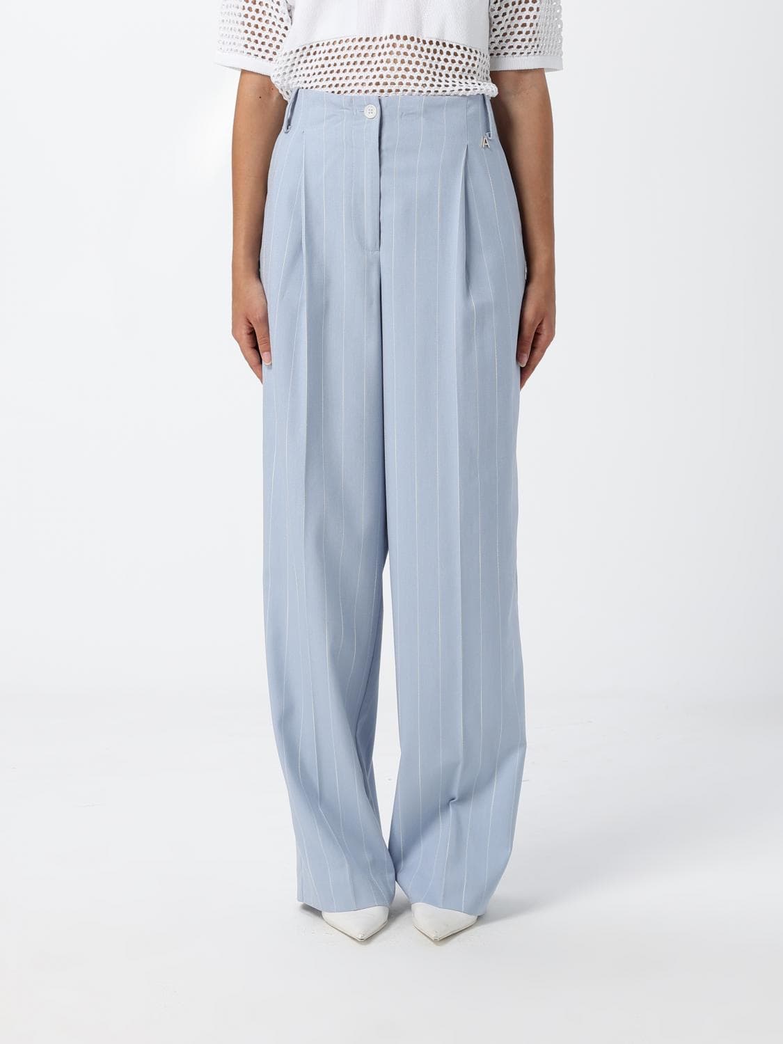 Actitude Twinset Striped Viscose Blend Straight Trousers
