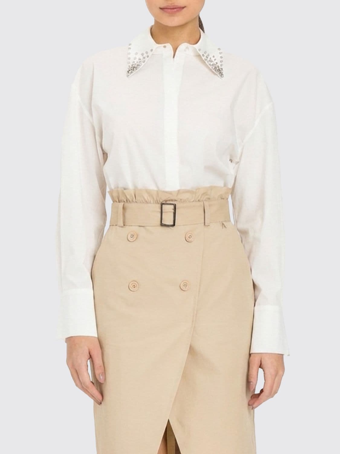 Actitude Twinset Stretch Cotton Shirt with Rhinestones