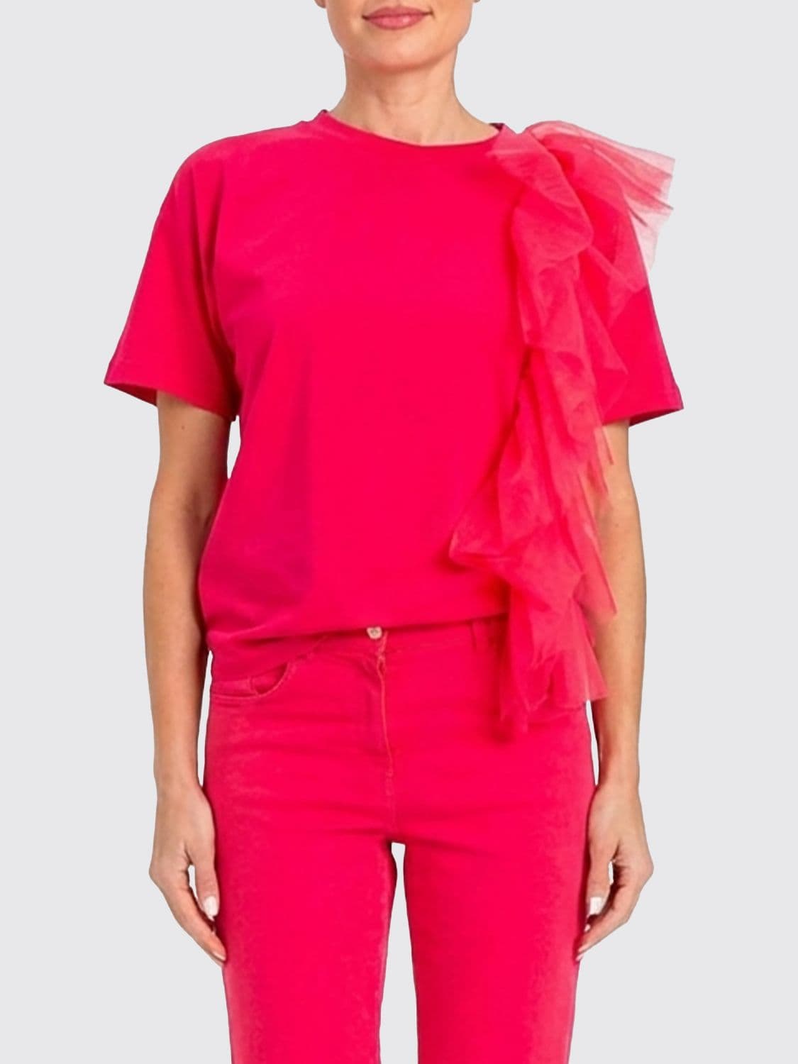 Actitude Twinset Cotton T-shirt with Ruffles
