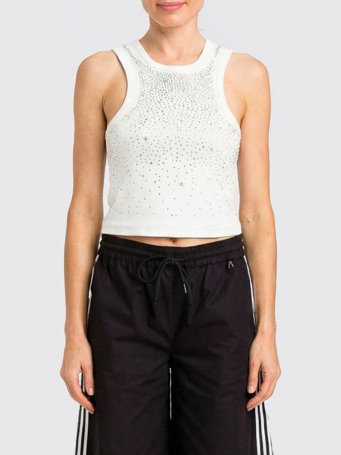 Actitude Twinset Cropped Top in Cotton Blend with Rhinestones