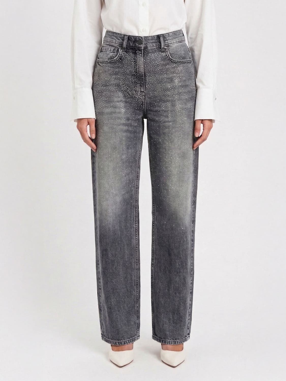 Actitude Twinset Straight Jeans in Denim with Rhinestones