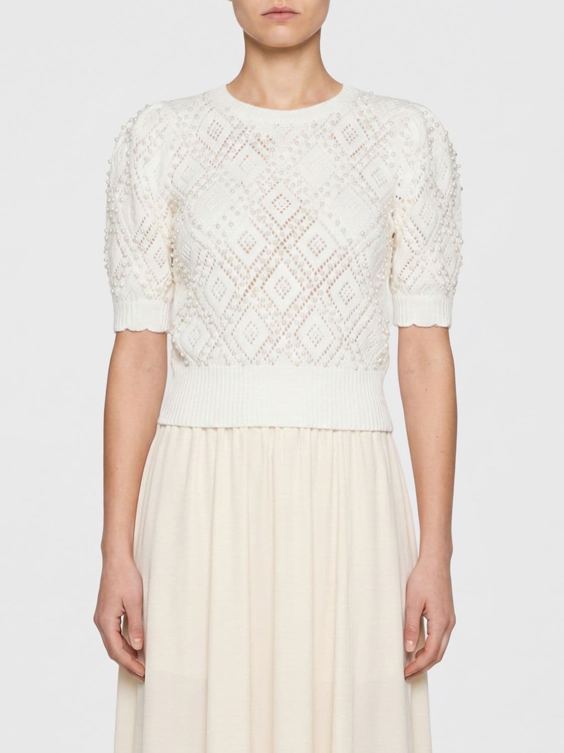Twinset Perforated Cotton Knit with Pearls