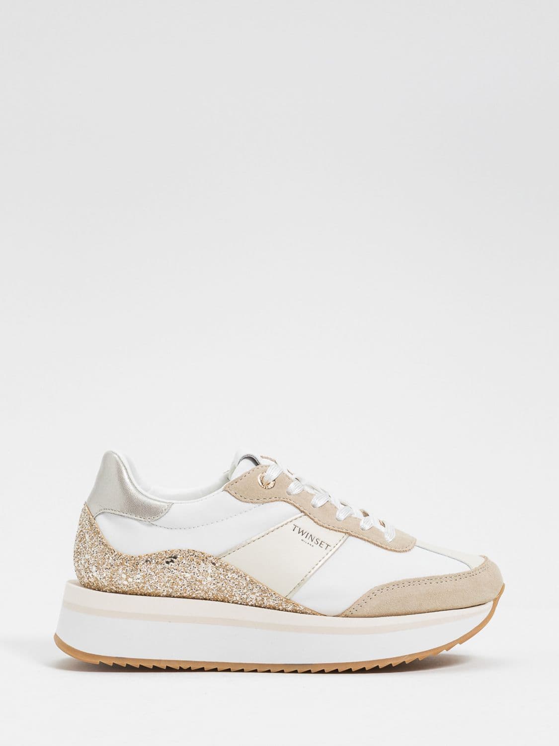 Twinset Suede And Nylon Glitter Sneakers