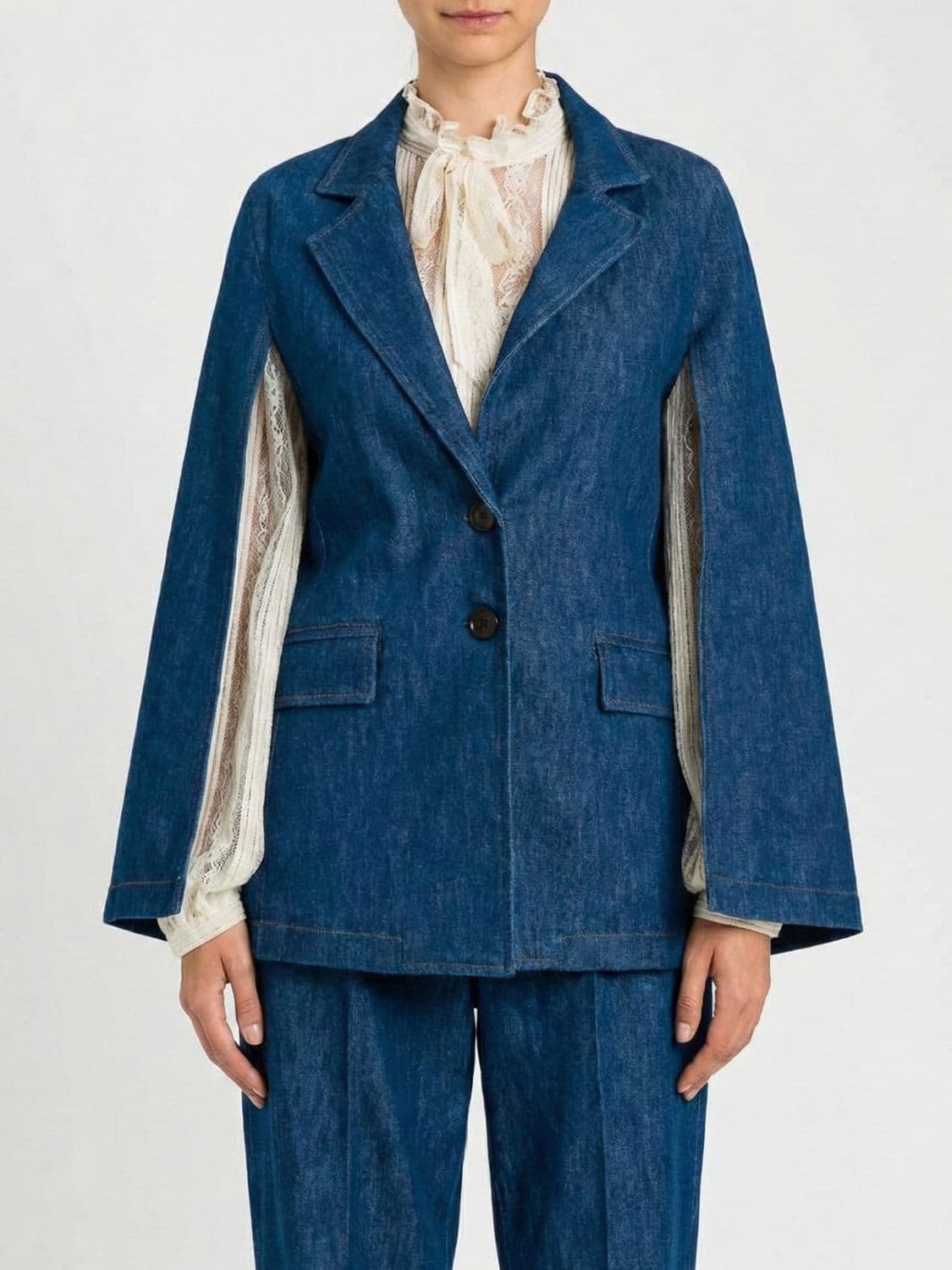 Twinset Single-Breasted Denim Cape Blazer