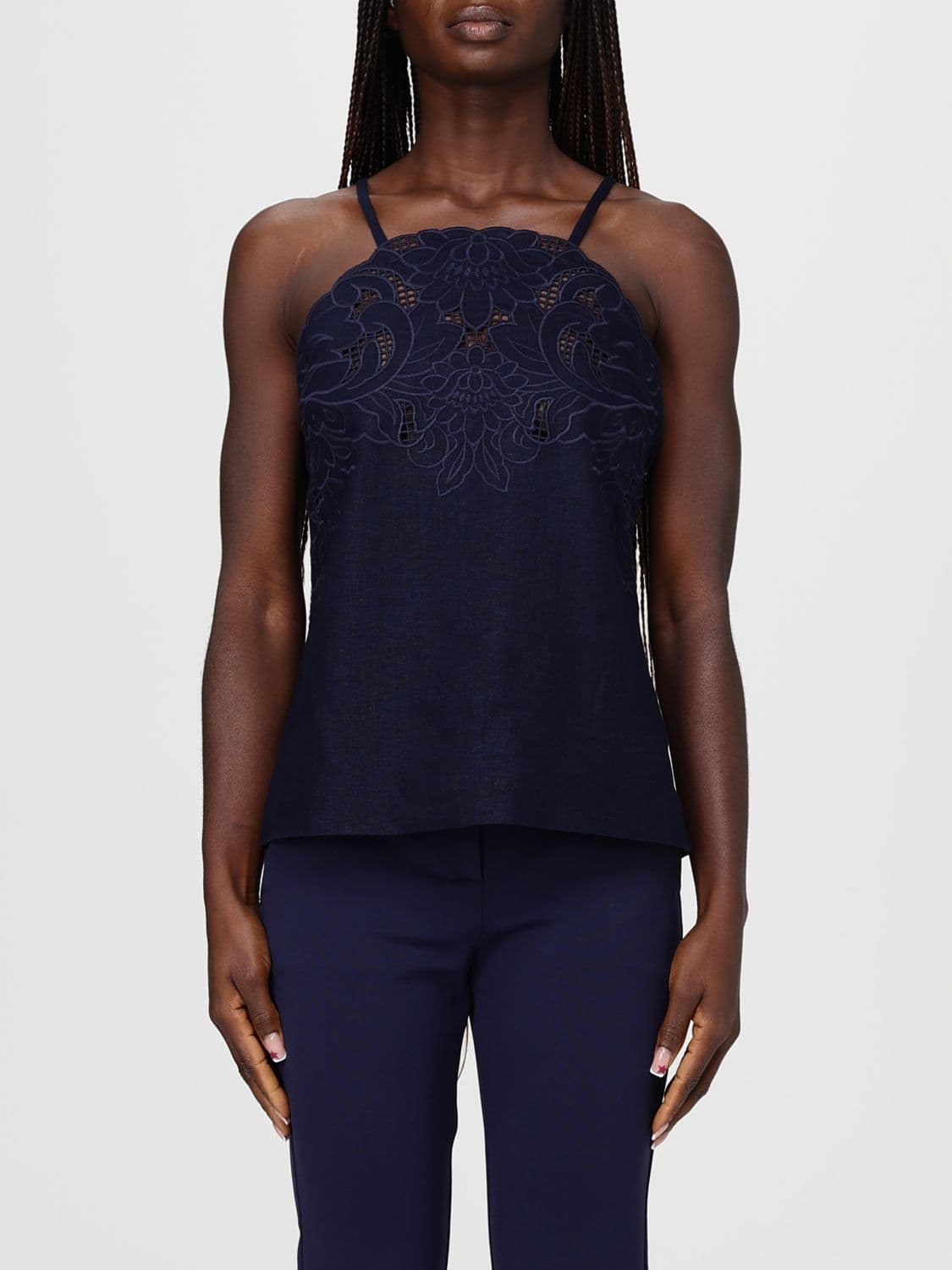 Twinset Embroidered Linen and Viscose Top