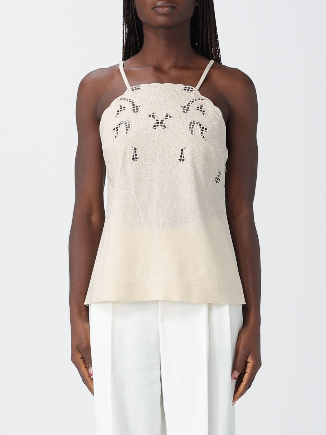 Twinset Embroidered Linen and Viscose Top