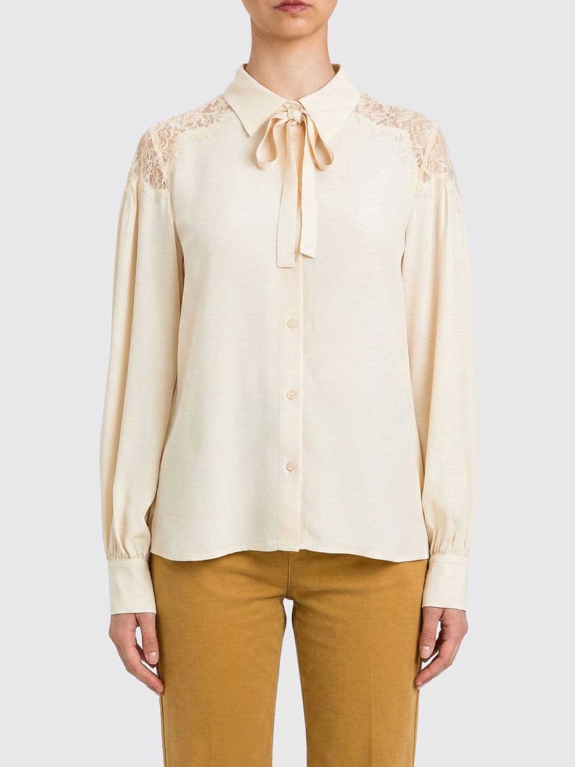 Twinset Viscose Blend Shirt with Lace Inserts