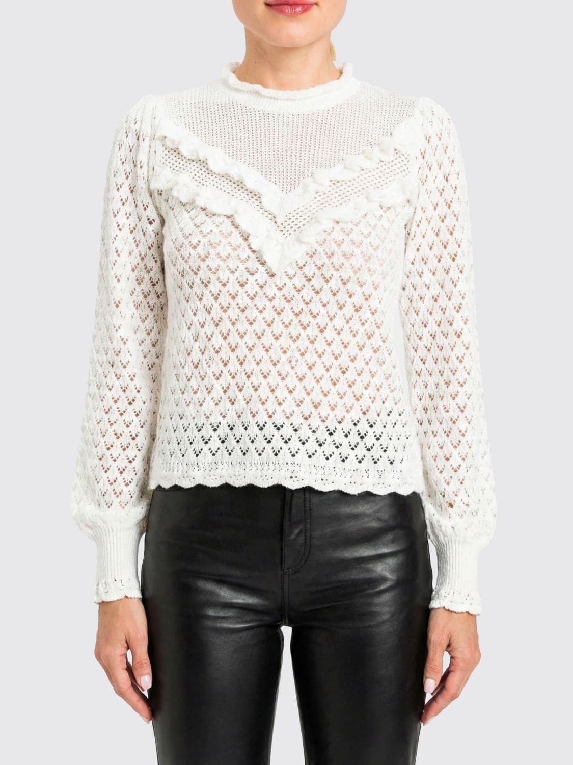 Twinset Crew Neck Pullover in Perforated Cotton Blend
