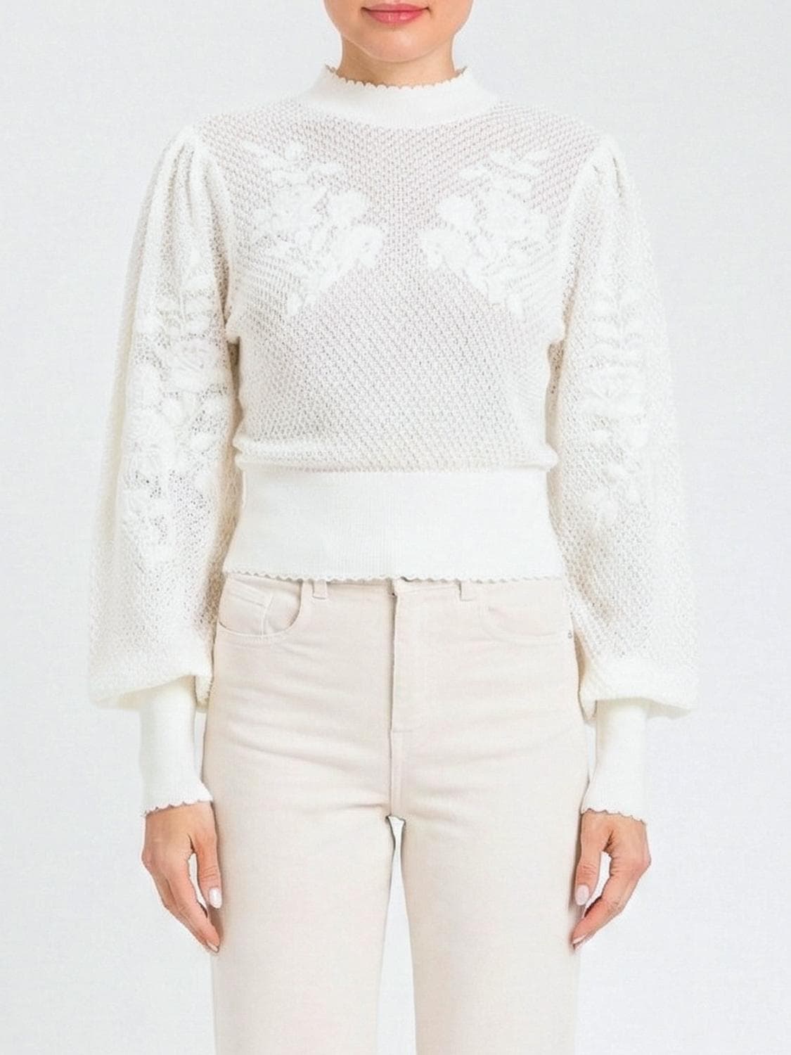 Twinset Crew Neck Pullover in Cotton Crochet · L