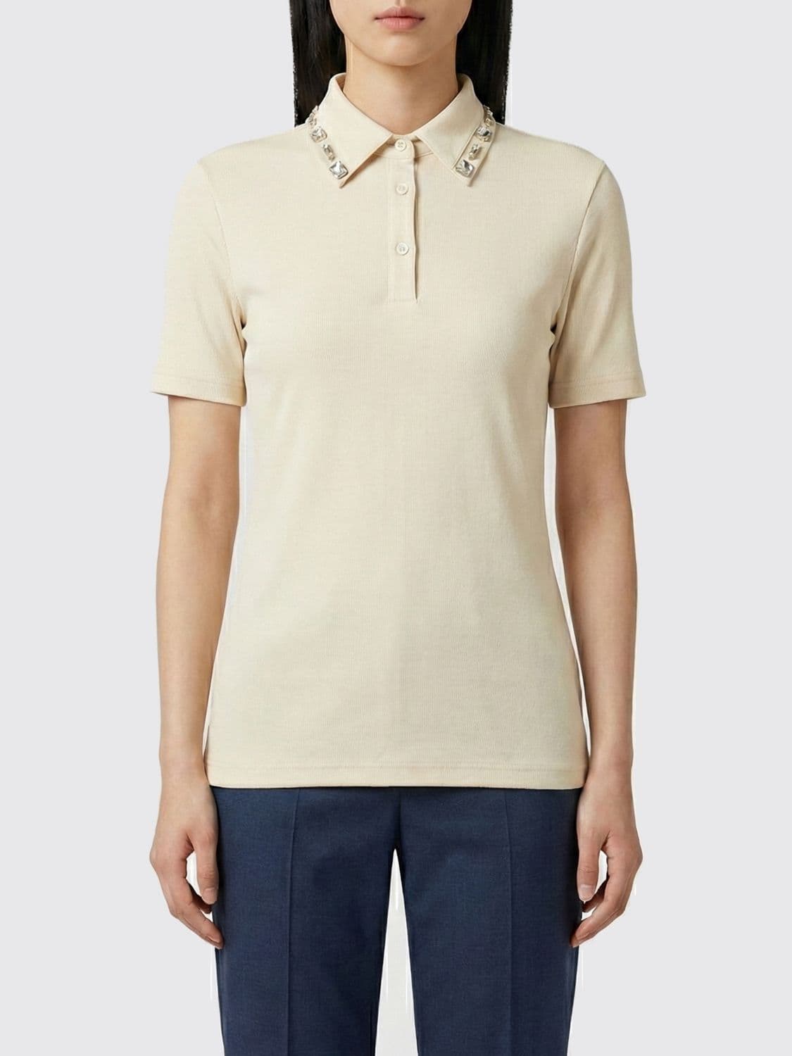 Fabiana Filippi Cotton Polo Shirt with Crystals