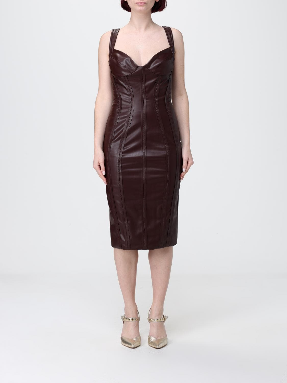 Elisabetta Franchi Smooth Faux Leather Midi Dress