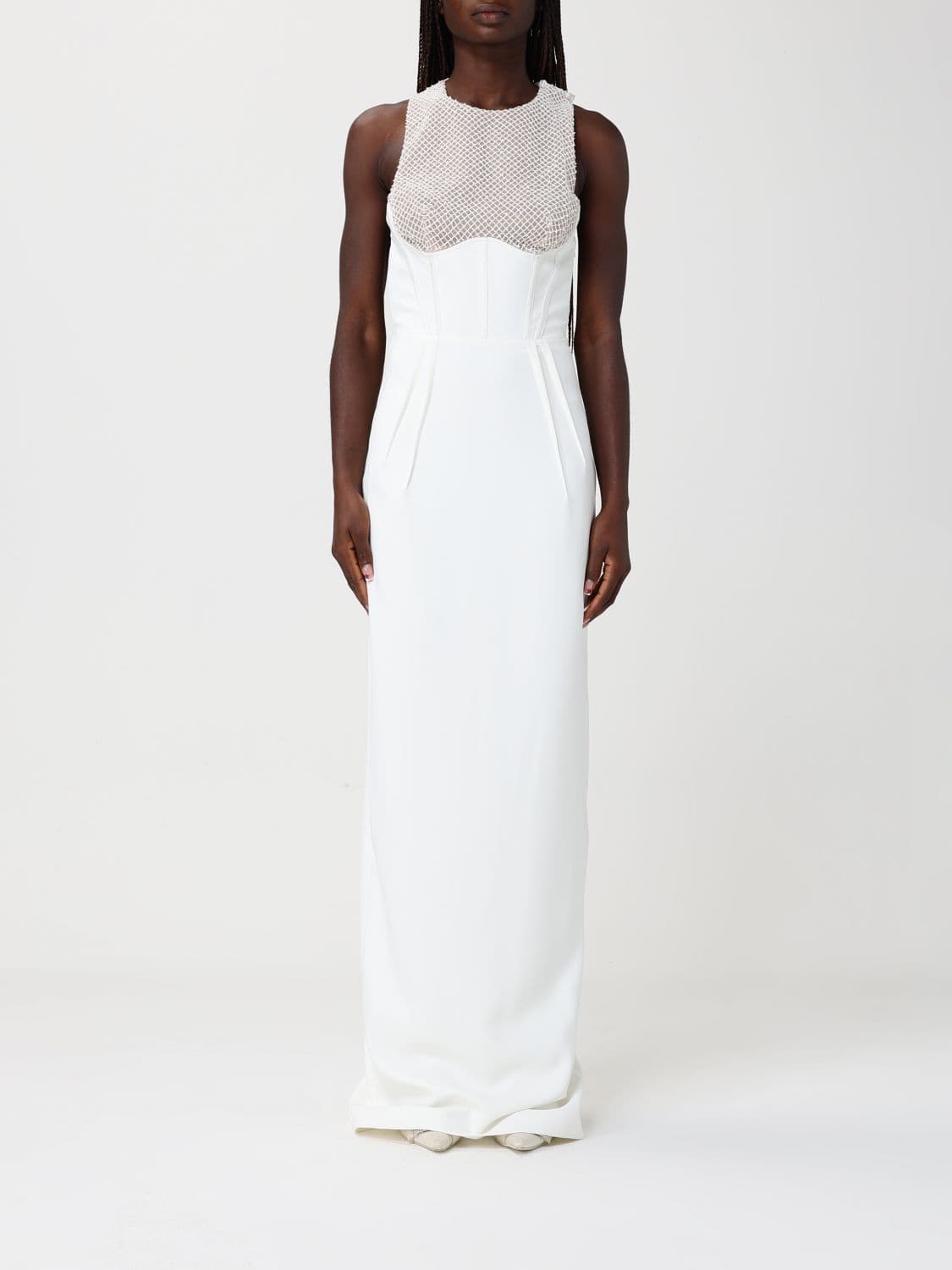 Elisabetta Franchi Long Crepe Dress with Beads