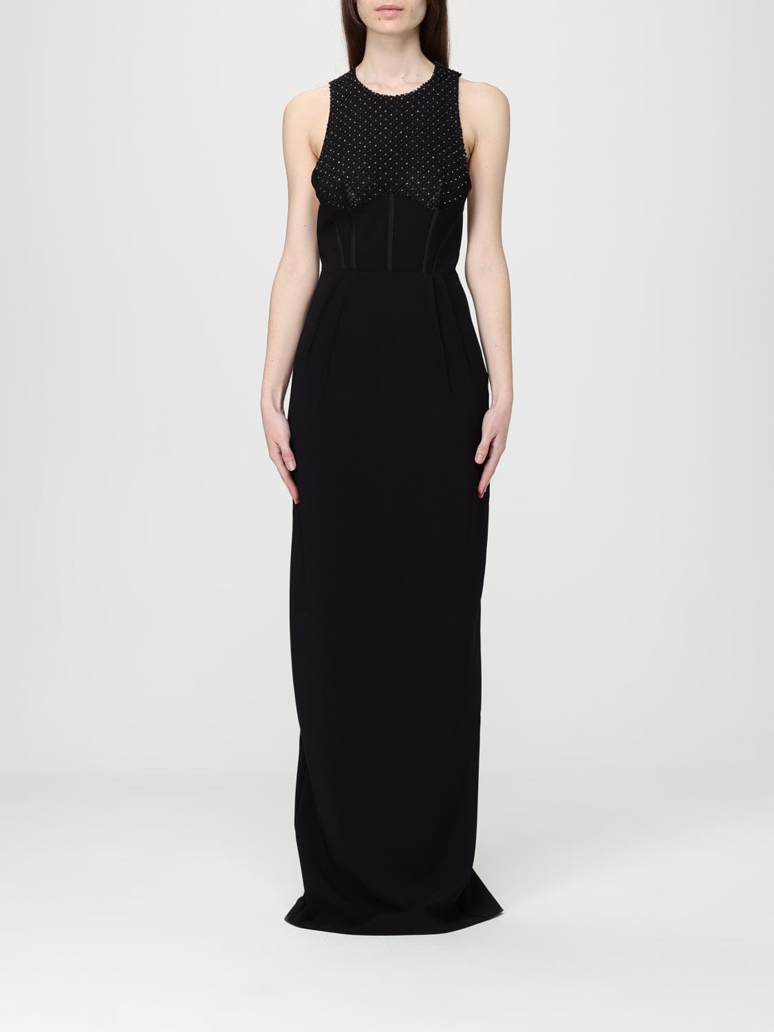 Elisabetta Franchi Long Crepe Dress with Beads