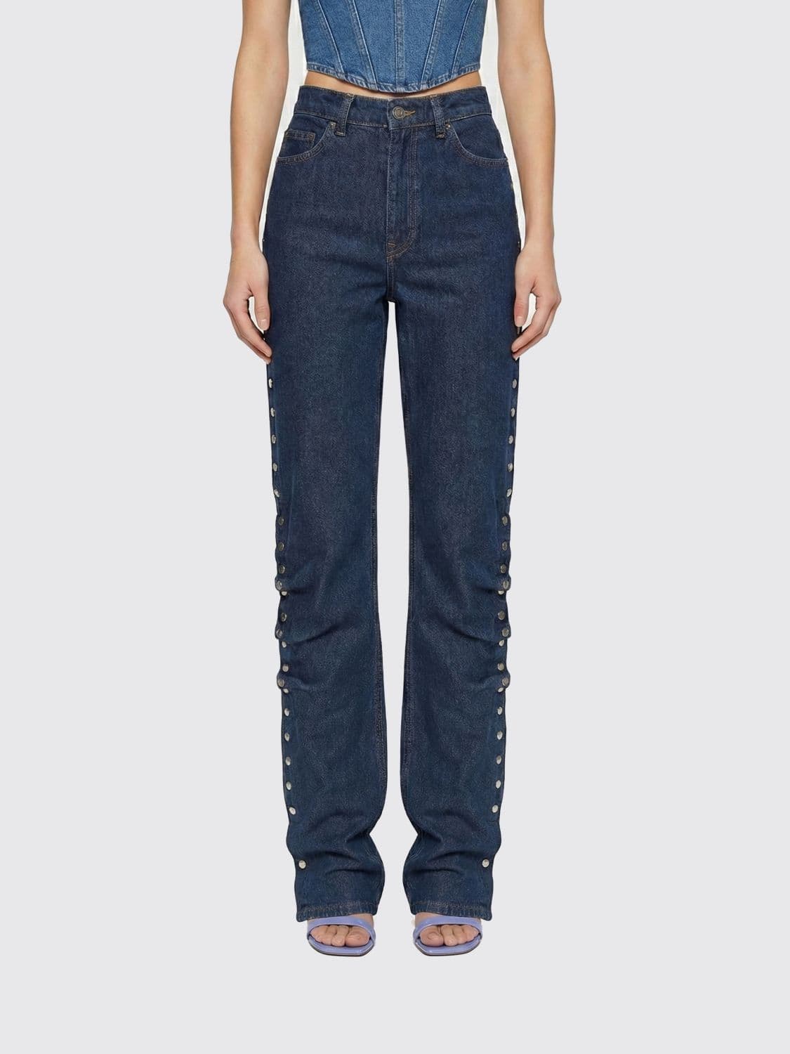 Rotate Denim Straight Jeans with Buttons