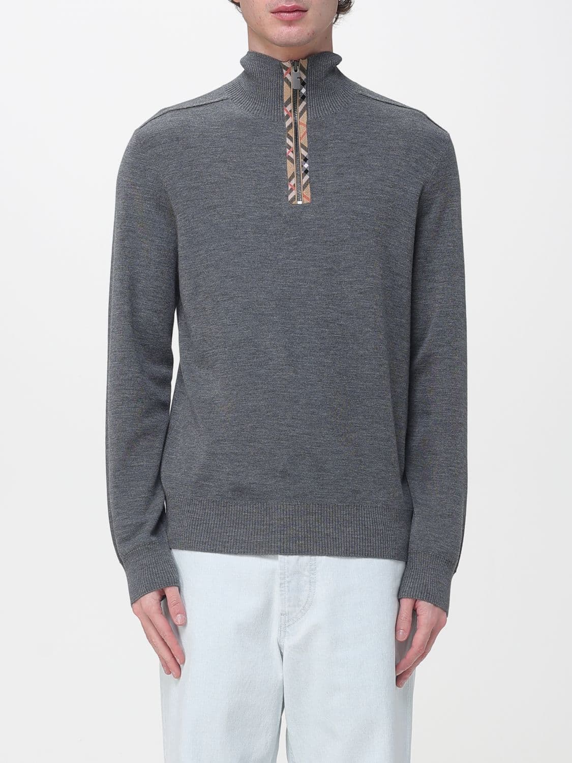 Burberry Wool Knit Sweater with Check Details · S
