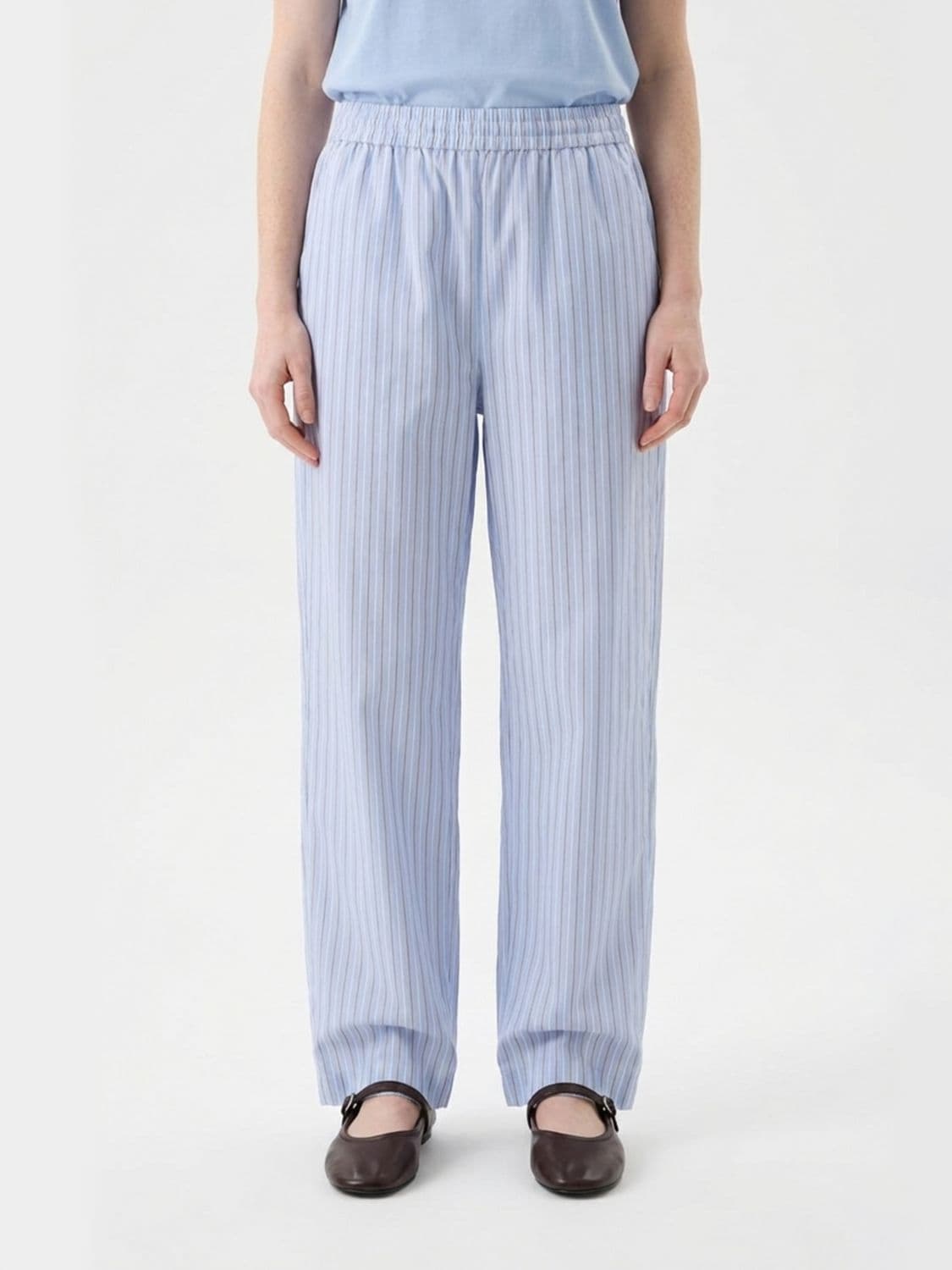 Rotate Striped Cotton Palazzo Trousers