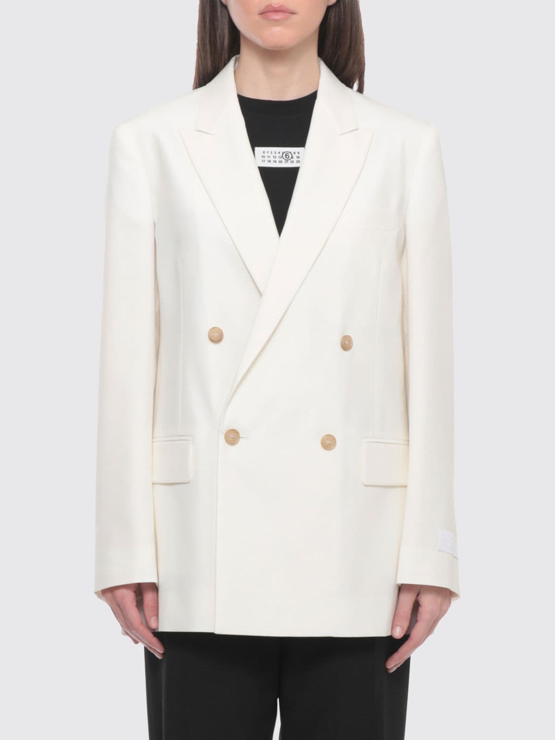 Mm6 Maison Margiela Double-Breasted Blazer in Virgin Wool Blend