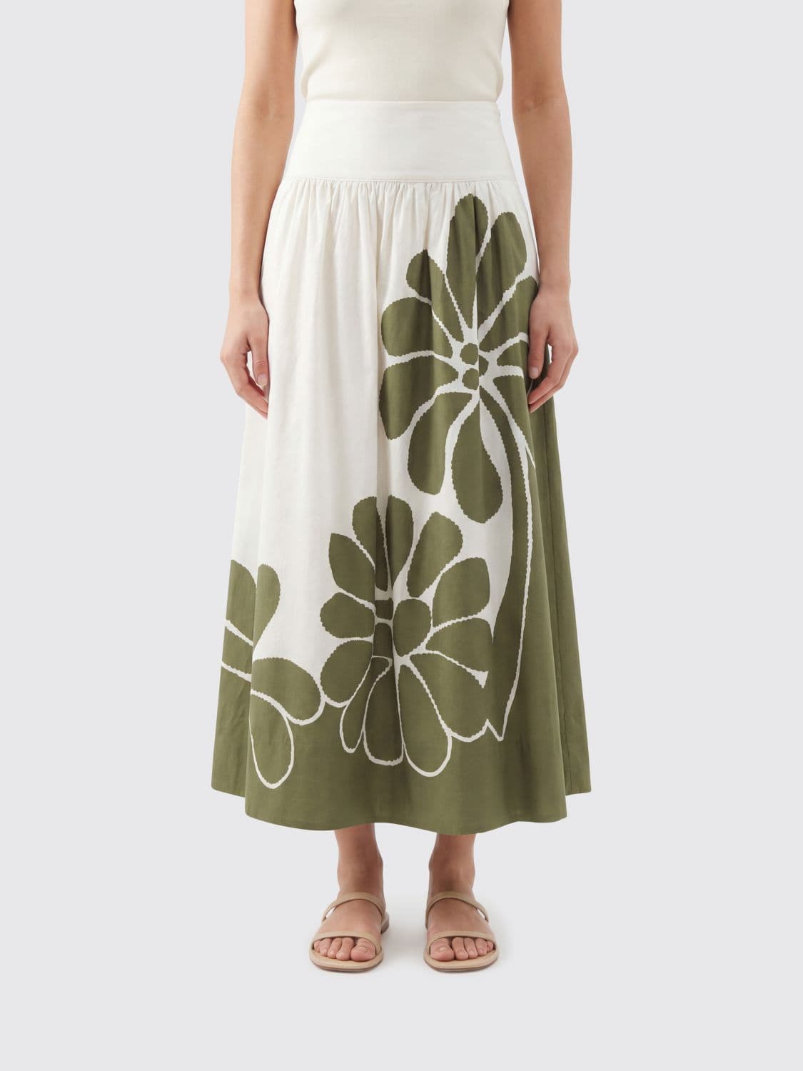 Farm Rio Floral Print Cotton Midi Skirt · XS