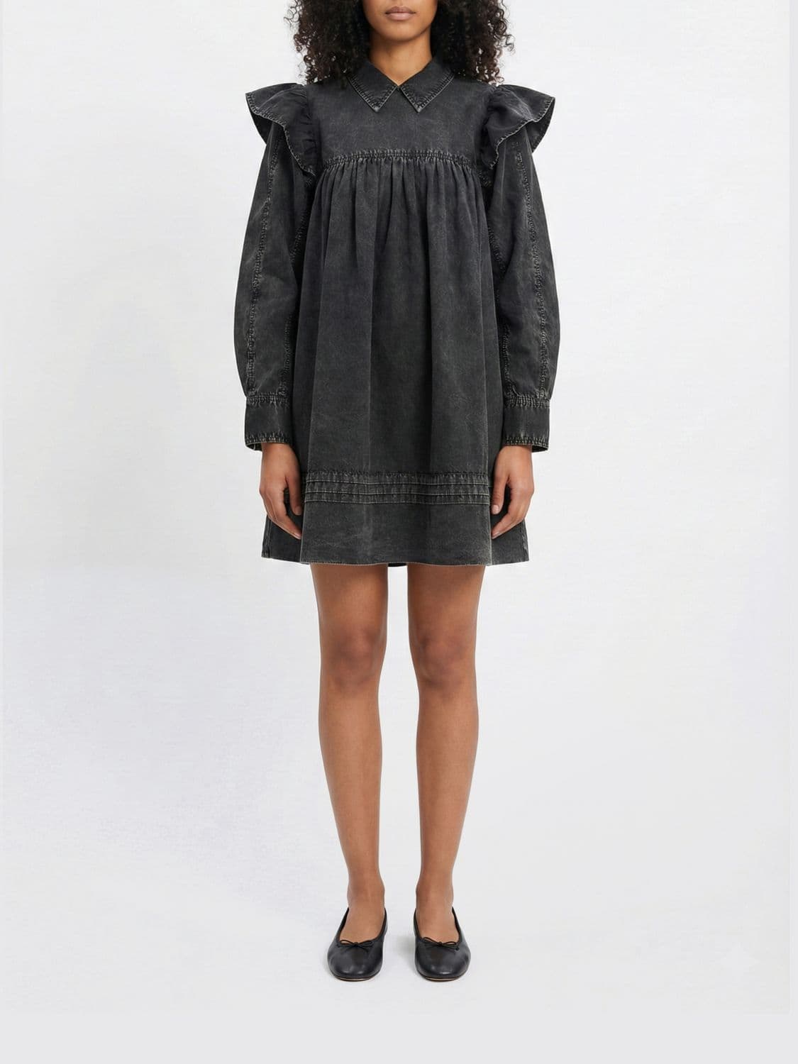 Ganni Organic Cotton Denim Flared Shirtdress