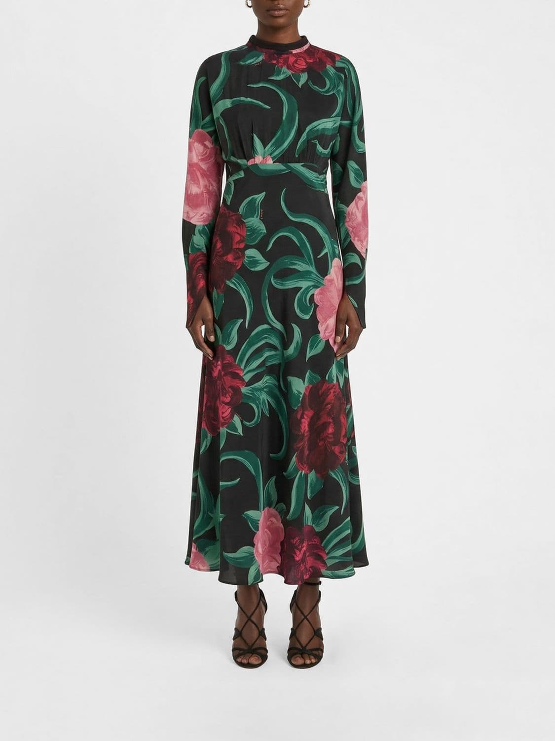 La Doublej Midi Silk Dress with Floral Print