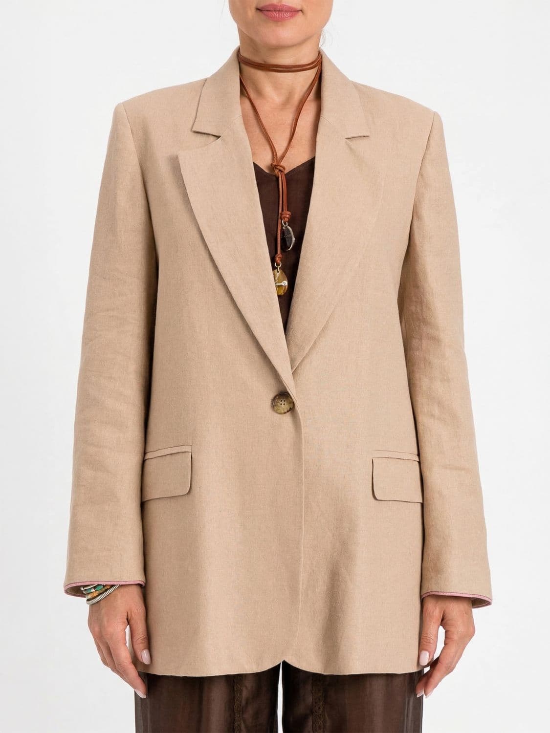 Twinset Single-Breasted Linen Blend Blazer