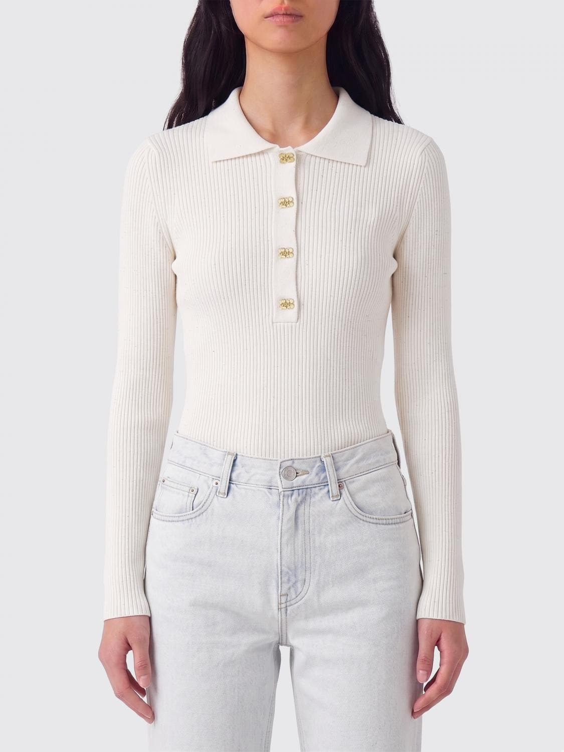Ganni Knitted Wool Polo Shirt