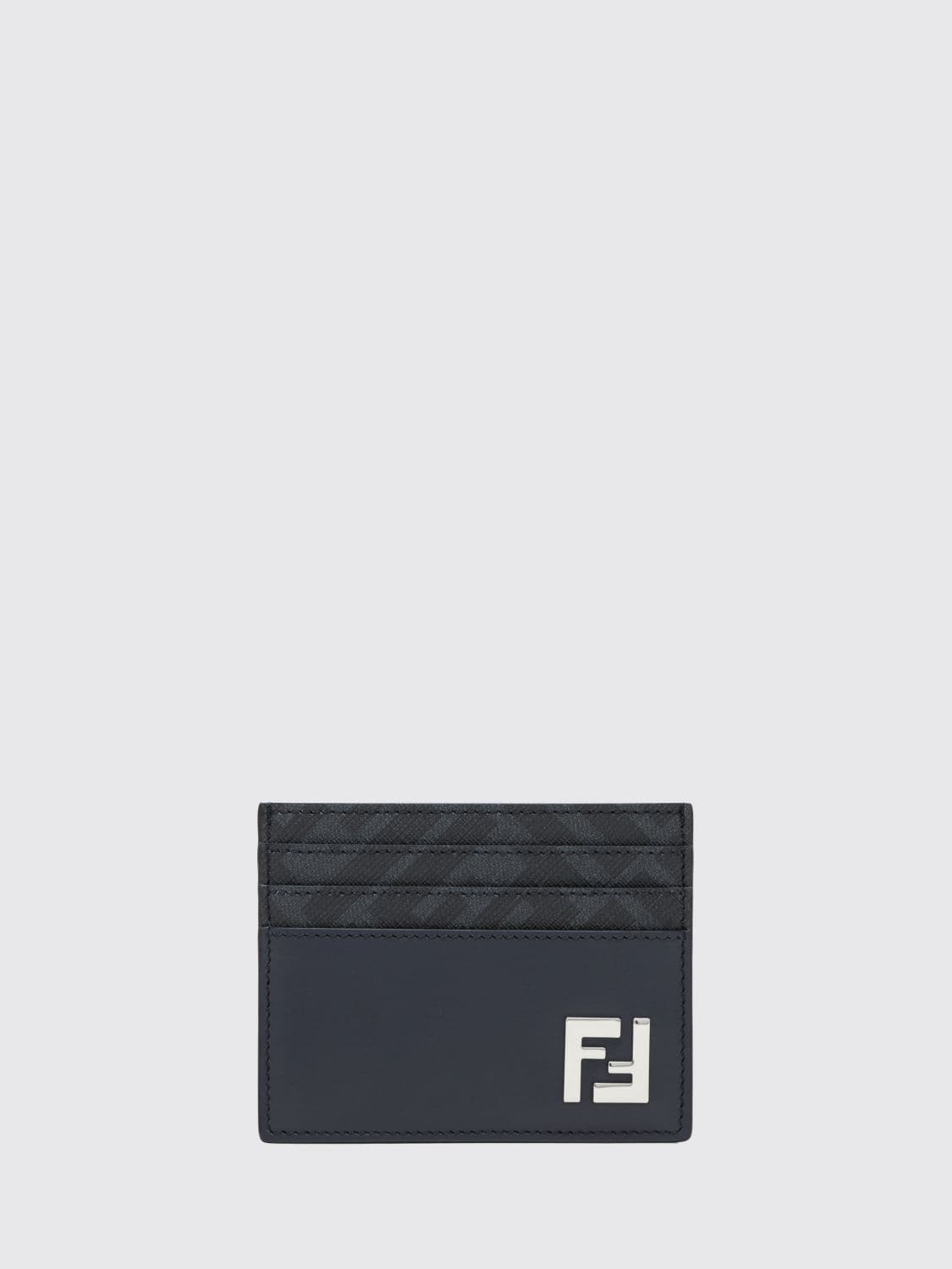 Fendi Squared FF Credit Card Holder in Leather and Coated Cotton