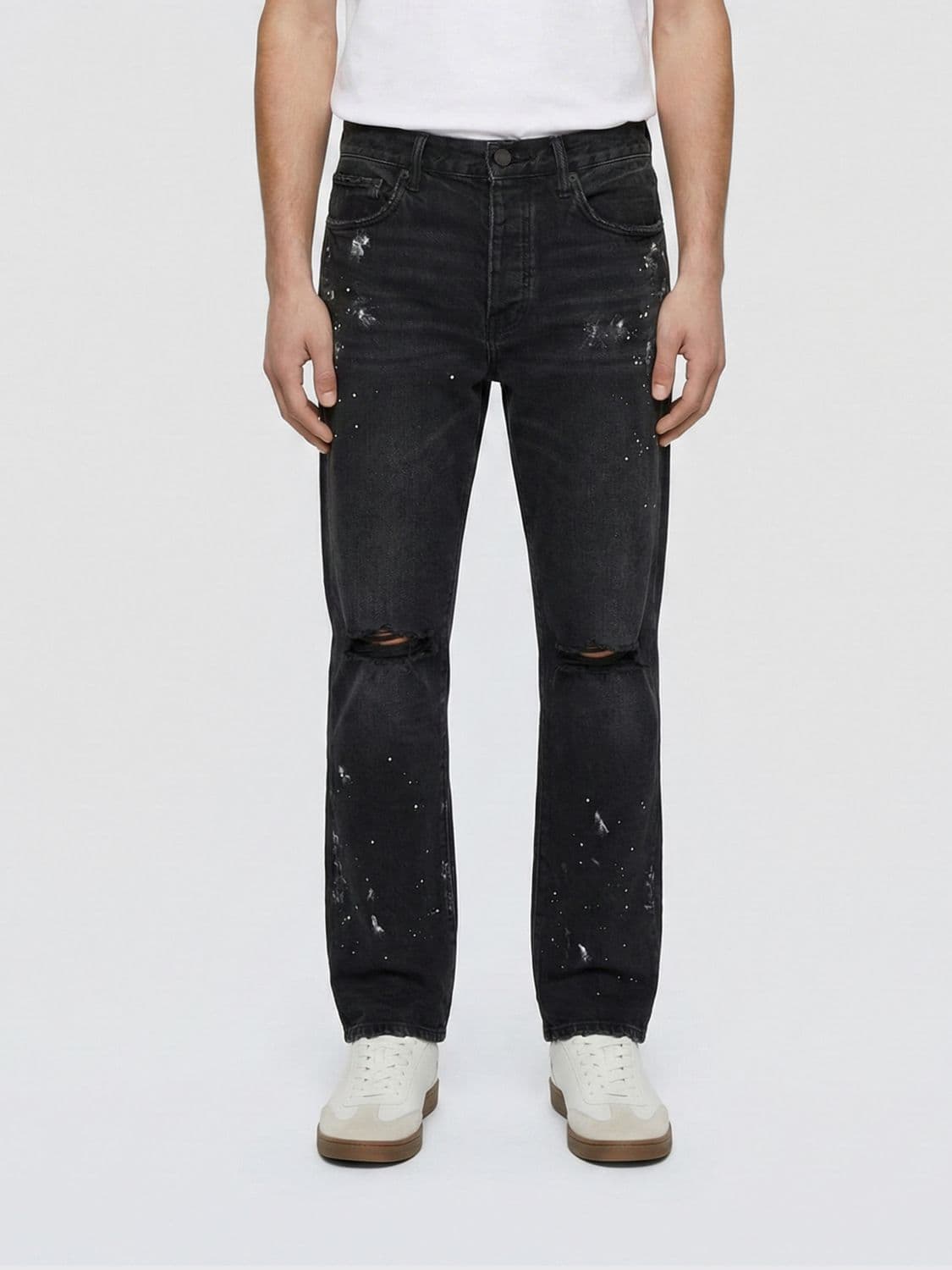 Purple Knee Slit Paint Denim Jeans · 30
