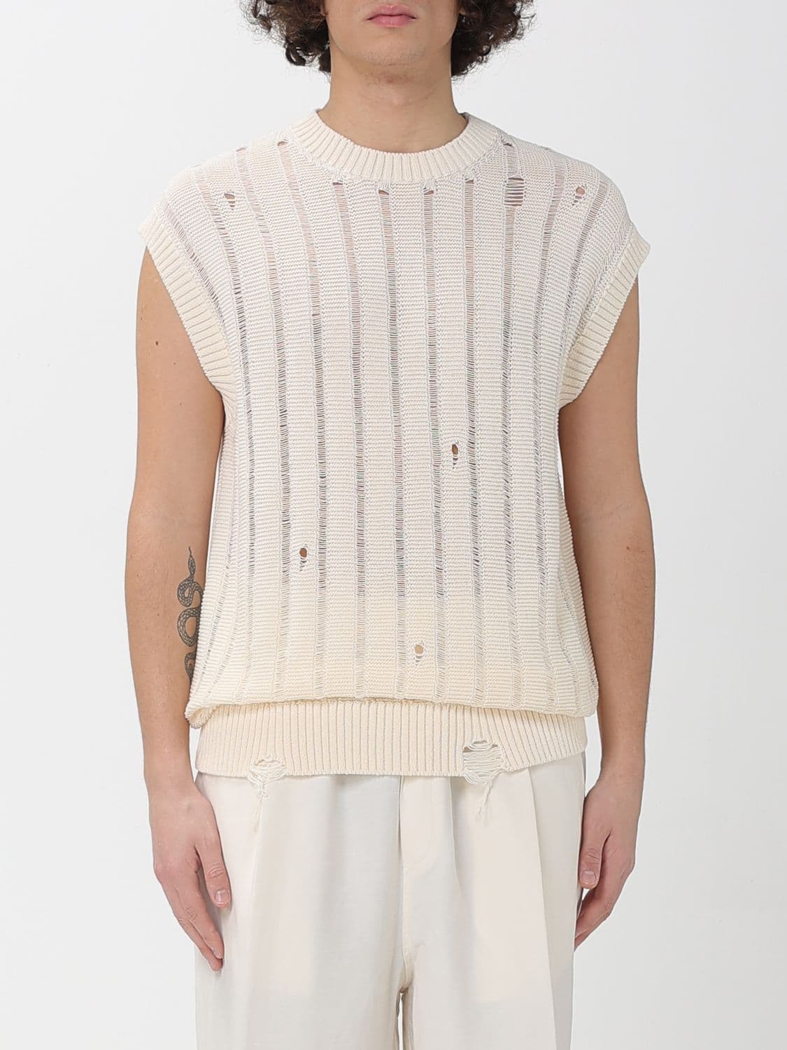 Laneus Destroyed Effect Cotton Knit Vest