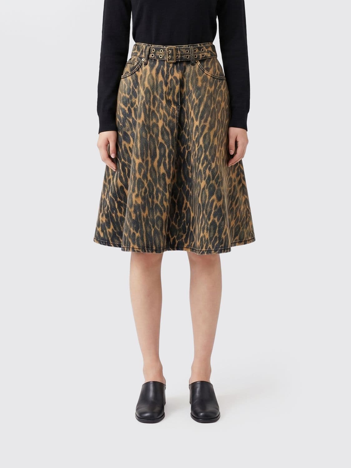 Ganni Animal Print Organic Cotton Skirt