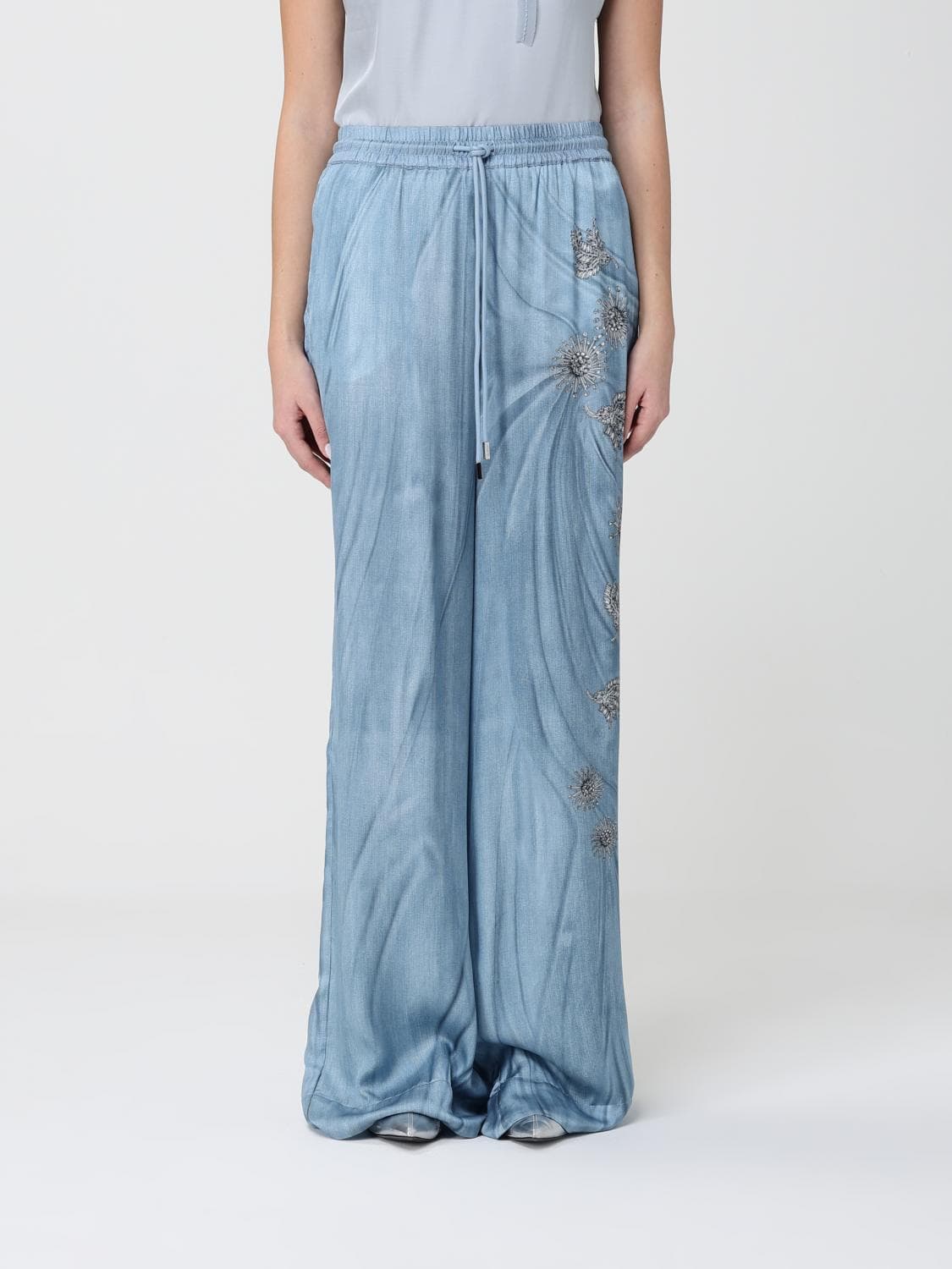 Pinko Cotton Palazzo Trousers with Jewel Print