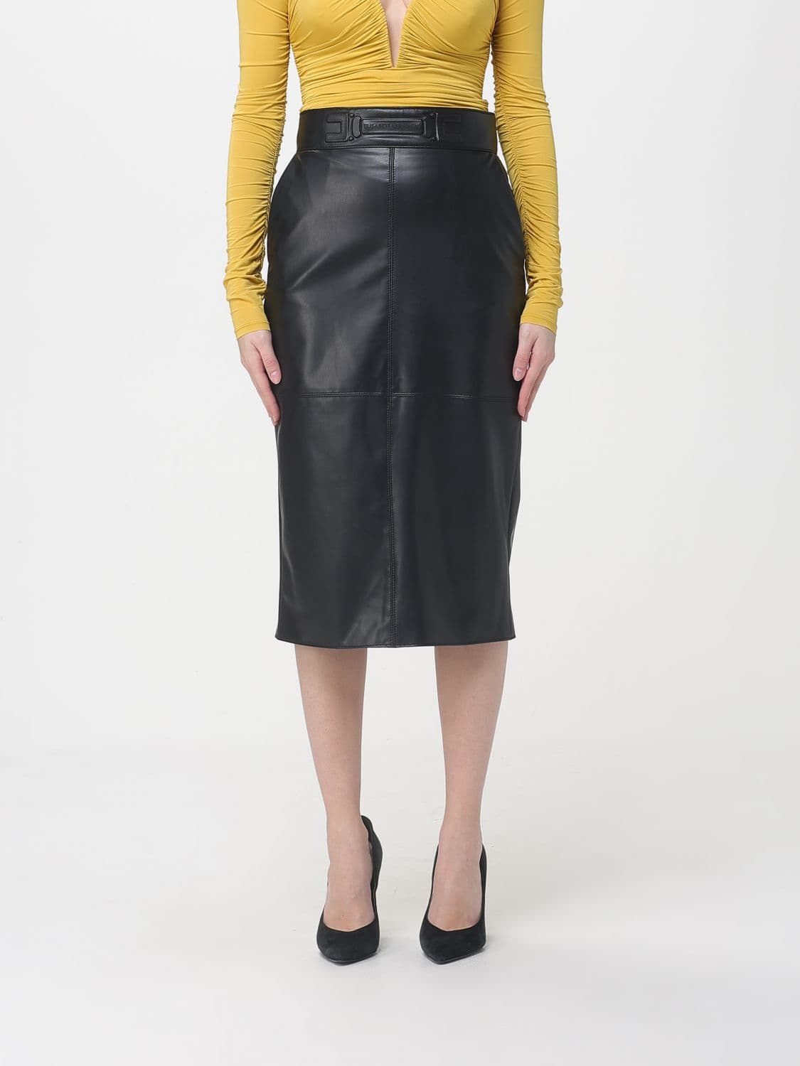 Elisabetta Franchi Synthetic Leather Midi Skirt