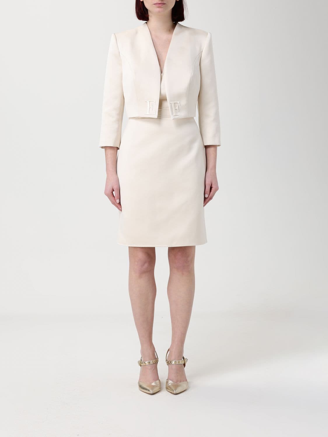 Elisabetta Franchi Duchesse Dress with Crop Jacket