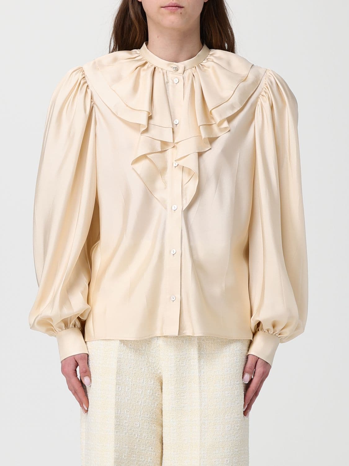 Gucci Silk Satin Shirt with Ruffles