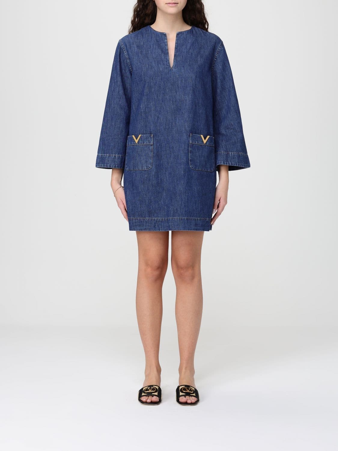 Valentino Cotton Denim Kaftan Dress
