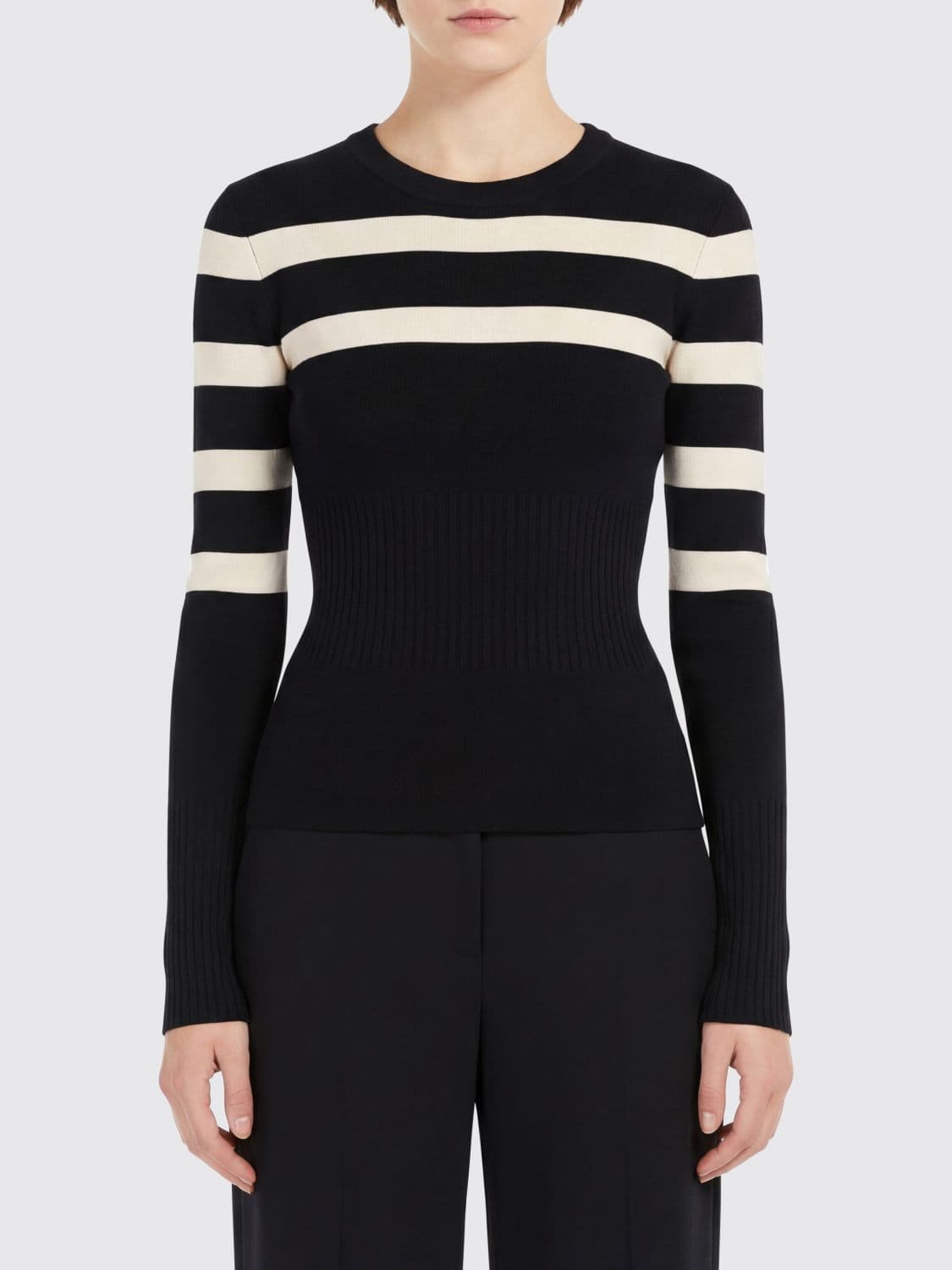 Patrizia Pepe Striped Viscose Blend Crewneck Sweater