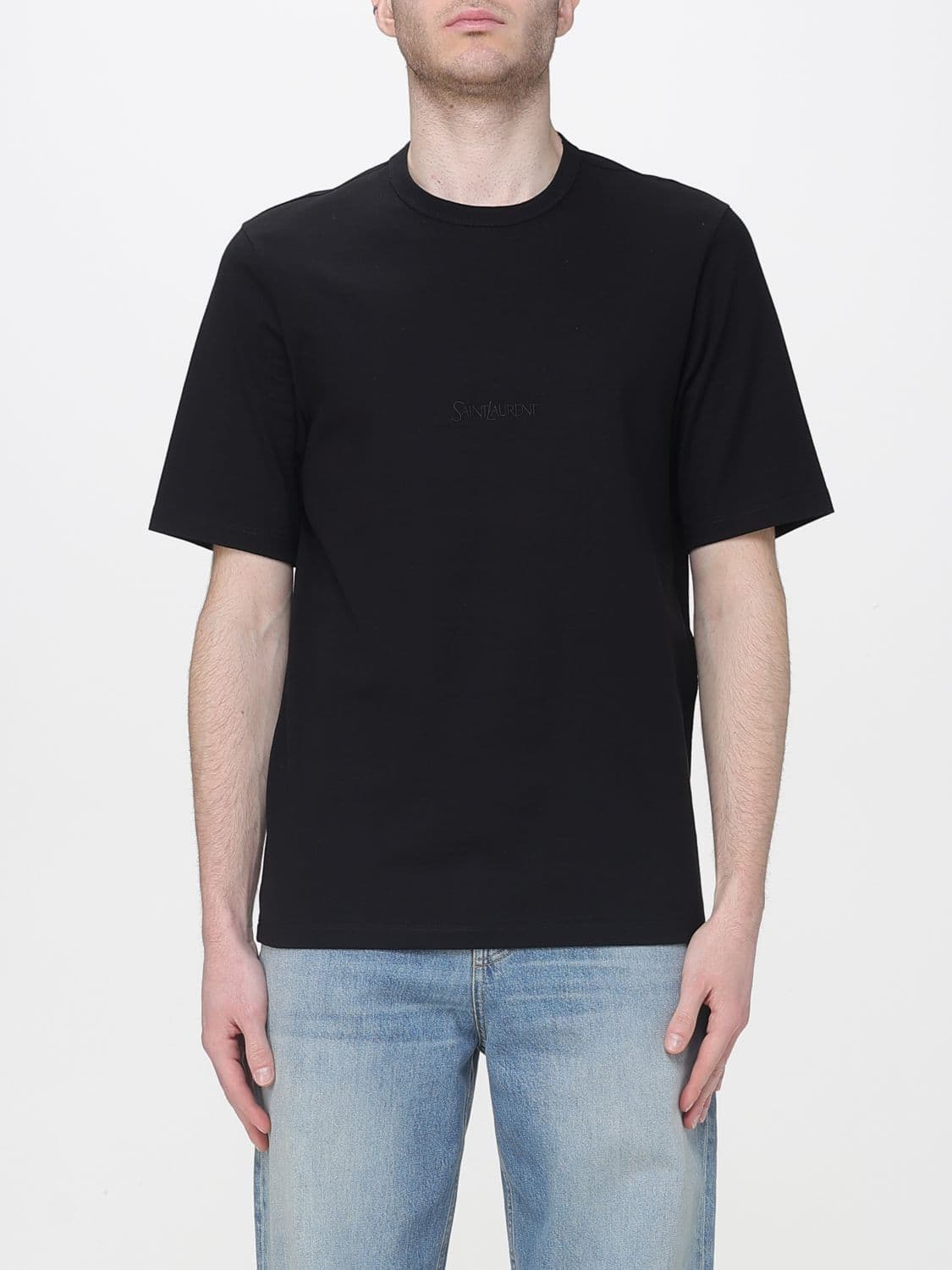Saint Laurent Basic Cotton T-Shirt with Embroidered Logo