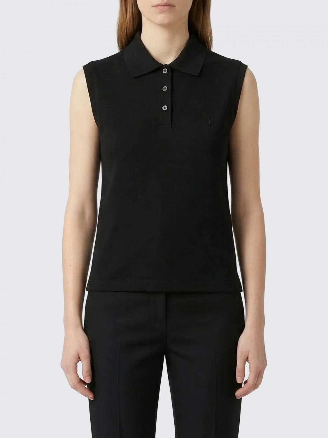 Saint Laurent Cassandre Sleeveless Cotton Piqué Polo Shirt