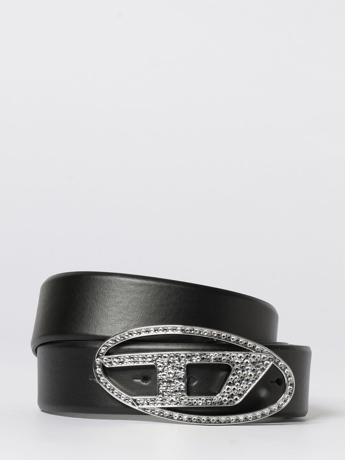 Diesel B-1DR Leather Belt with Rhinestones