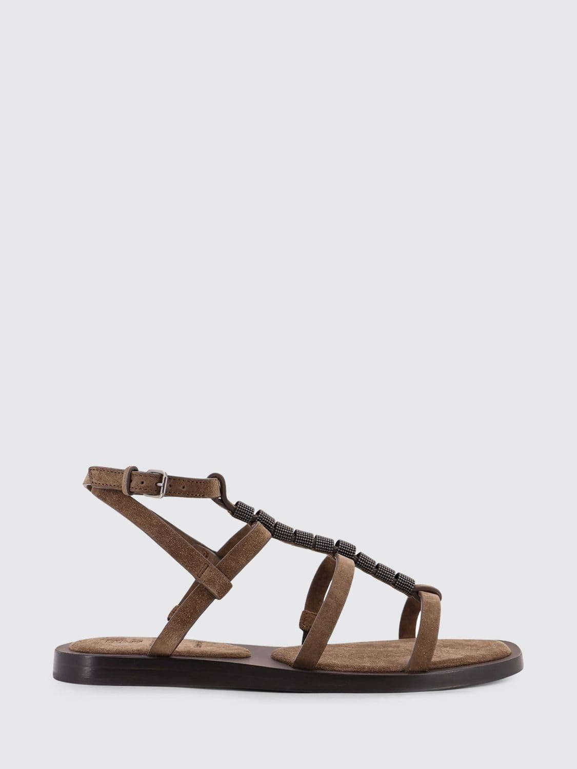 Brunello Cucinelli Suede Sandals with Monile