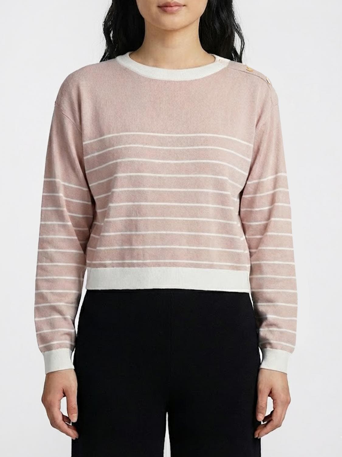 Liu Jo Striped Viscose Blend Crew-Neck Sweater
