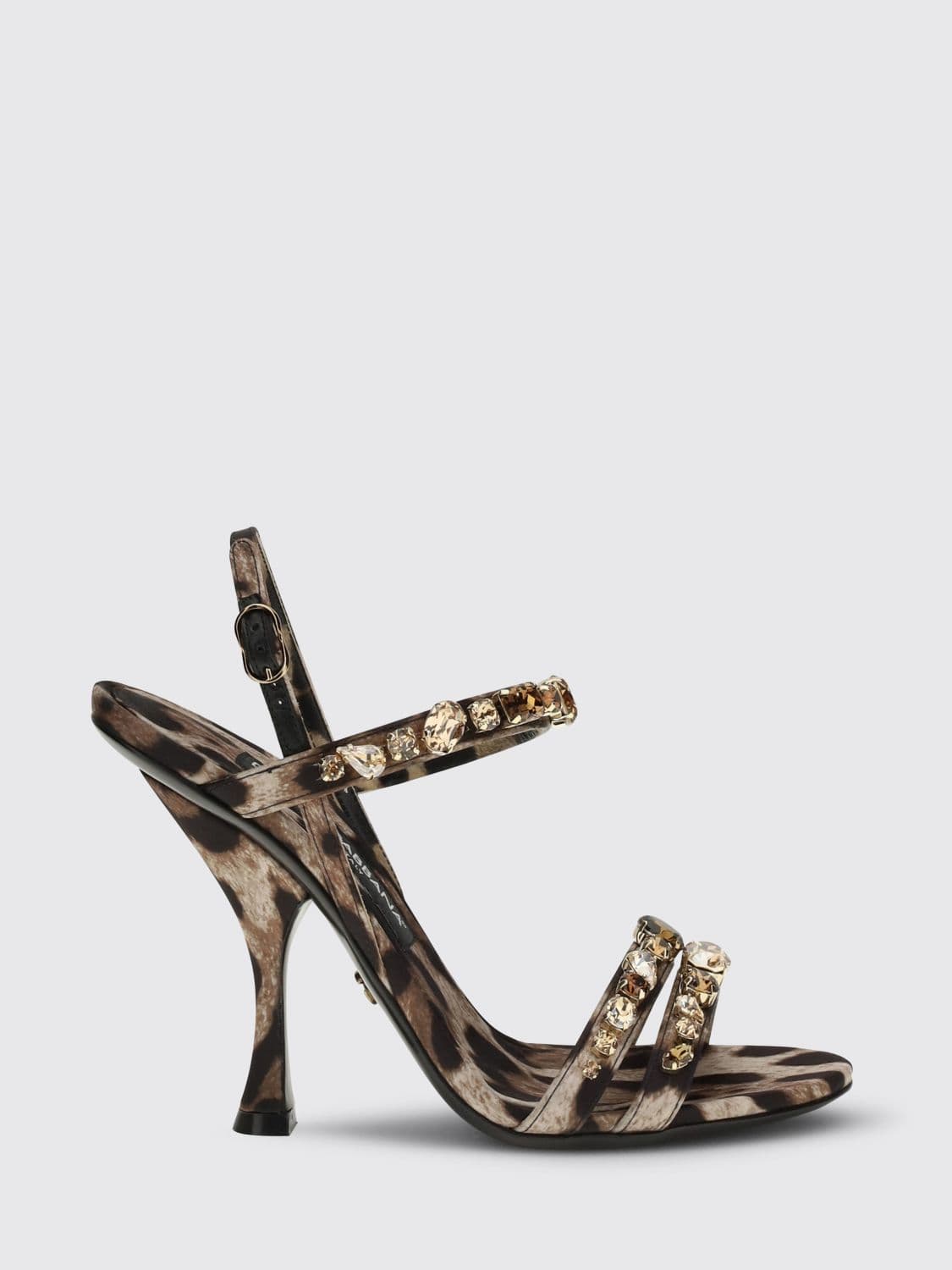 Dolce & Gabbana Keira Animal Print Satin Sandals with Rhinestones
