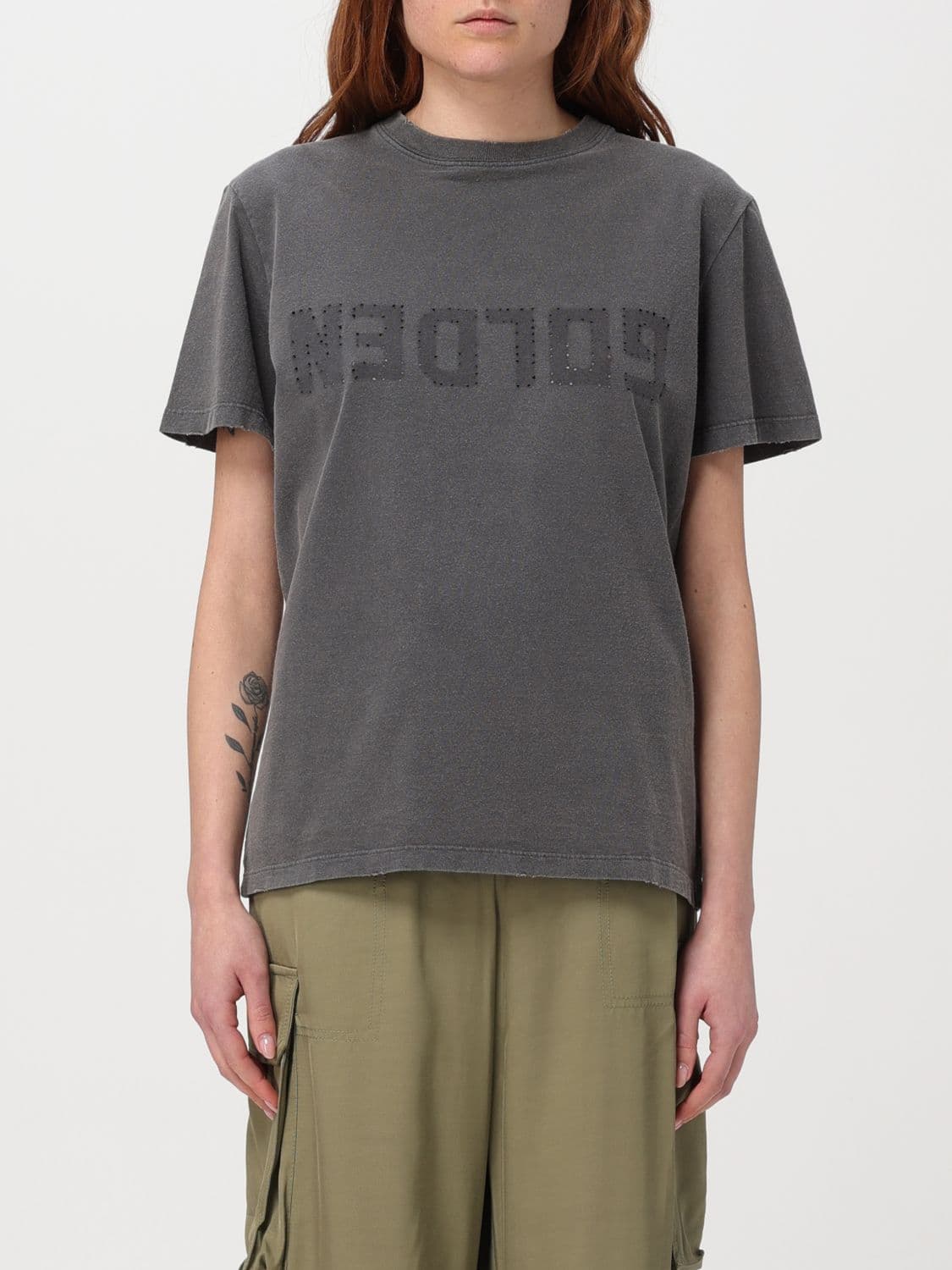 Golden Goose Cotton T-Shirts with Rhinestone Logo