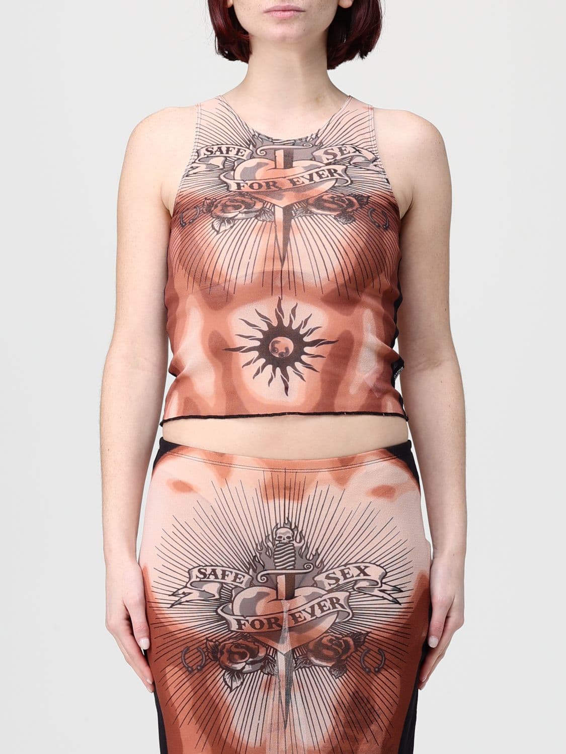 Jean Paul Gaultier The Safe Sex Tattoo Re-Edition Printed Tulle Top
