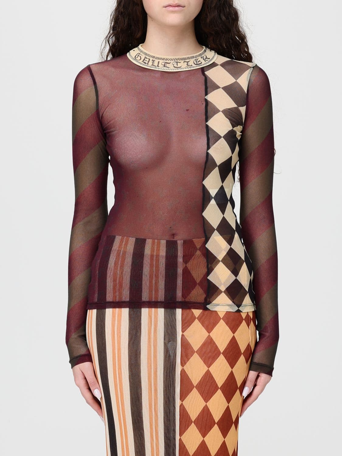 Jean Paul Gaultier The Patchwork Printed Tulle Top