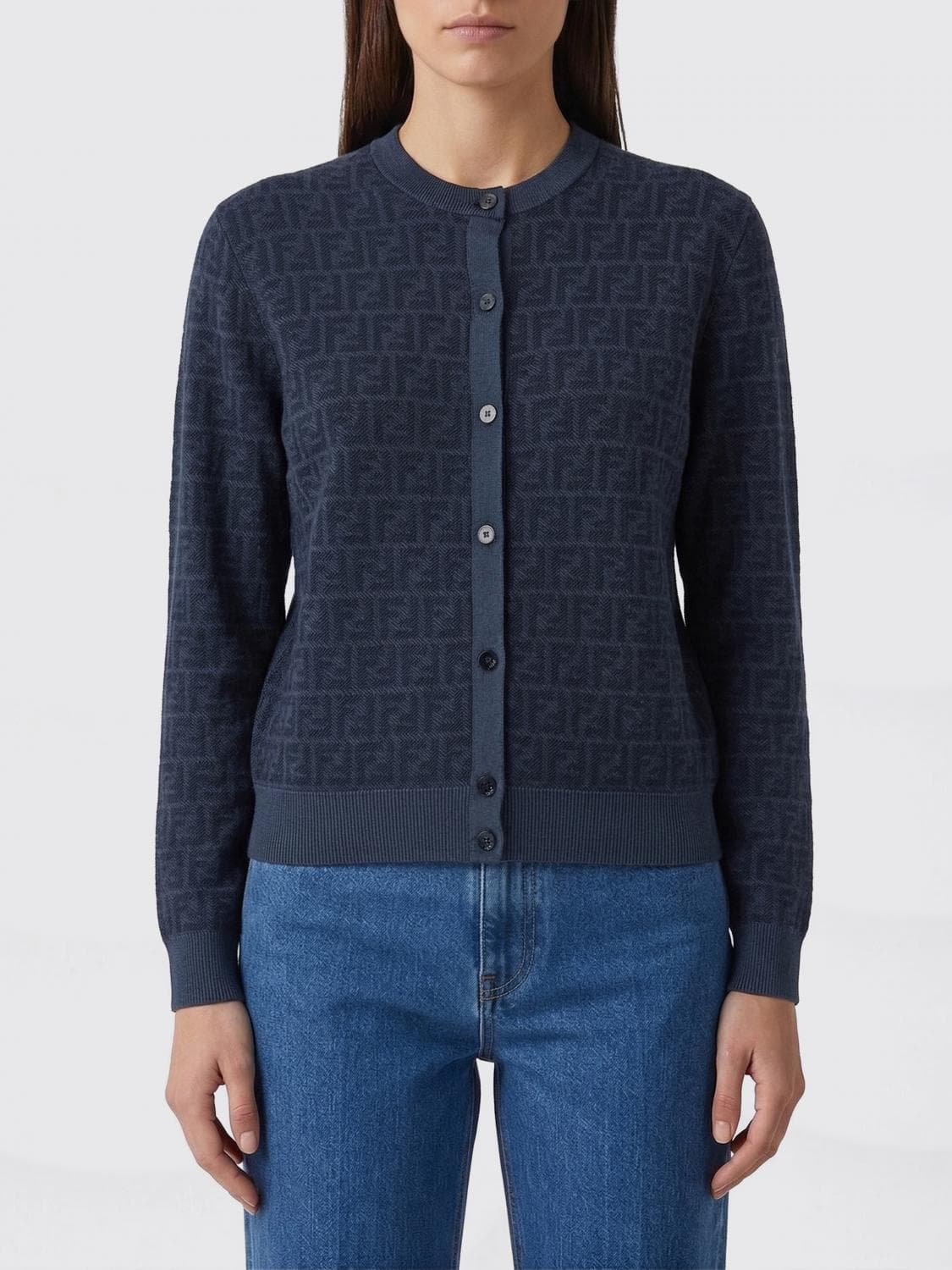 Fendi FF Wool Crewneck Cardigan
