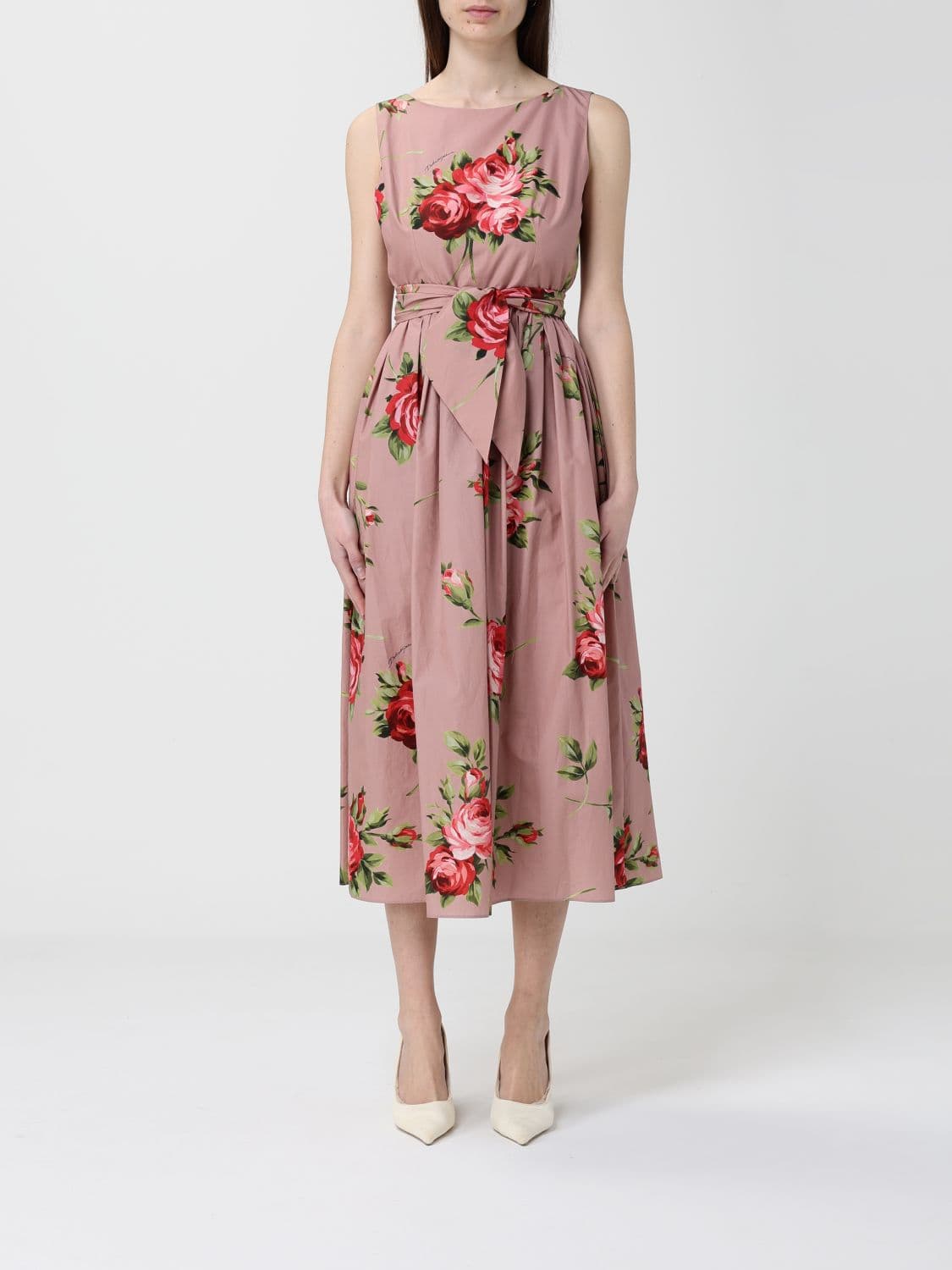 Dolce & Gabbana Cotton Dress With Bouquet Rose Print