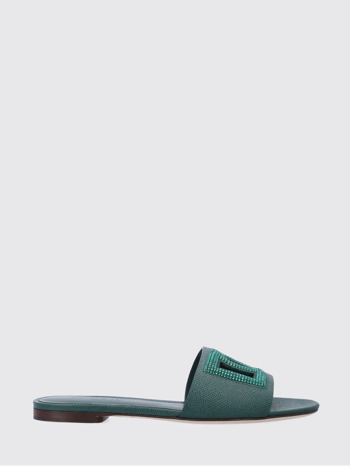 Dolce & Gabbana Grained Leather Sliders With Rhinestone Monogram
