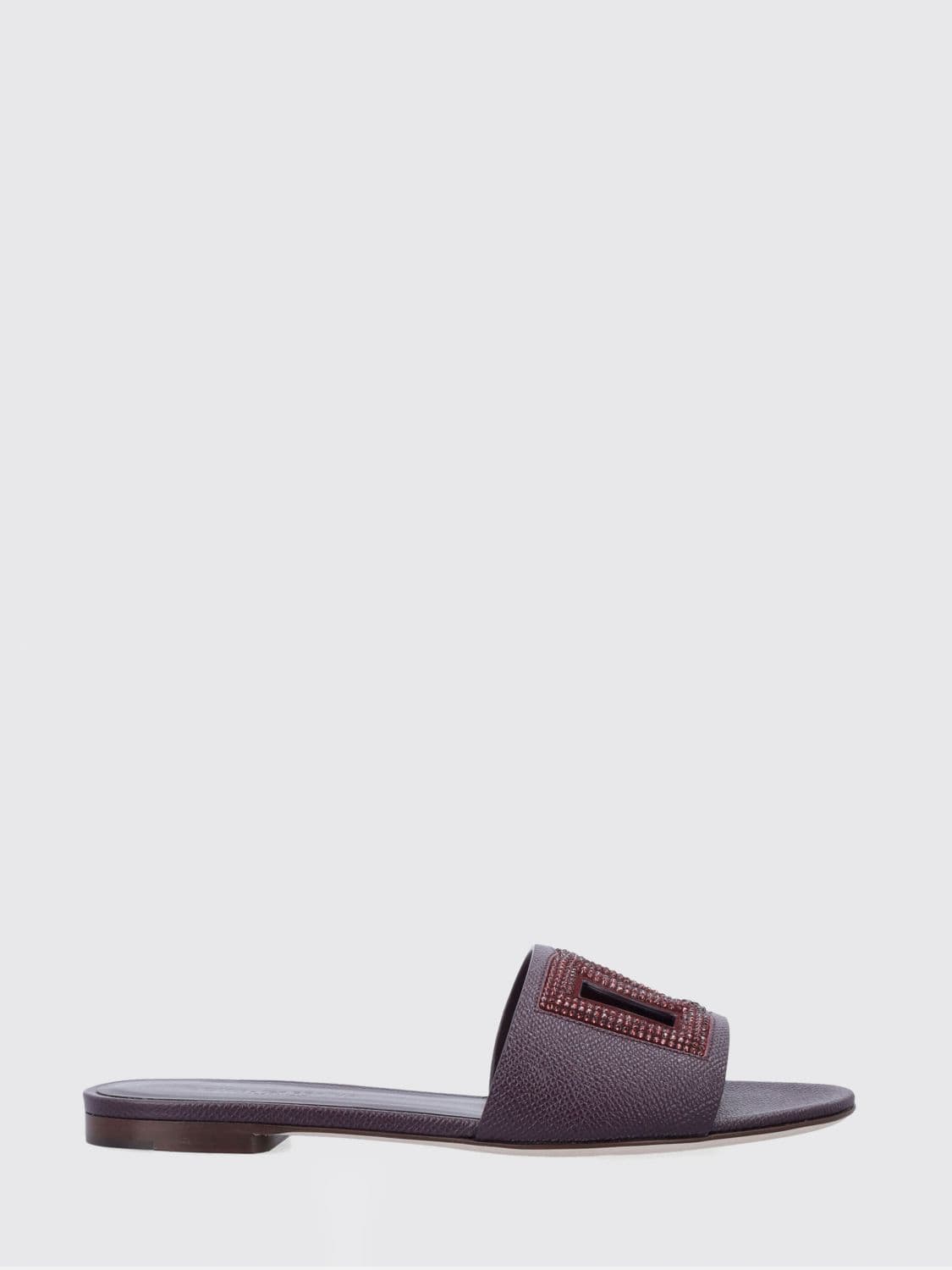Dolce & Gabbana Grained Leather Sliders With Rhinestone Monogram